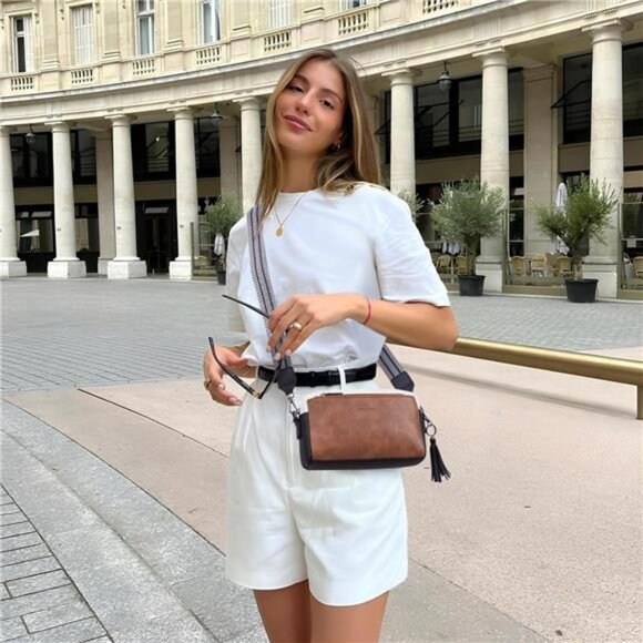 Triple Zip Small Crossbody Bag for women, Brown mix - Picture 2 of 6